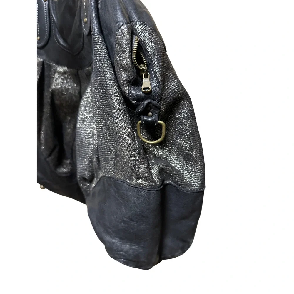 Giorgio Brato Leather Satchel Metallic Textured Tassel Bag Italy Y2K